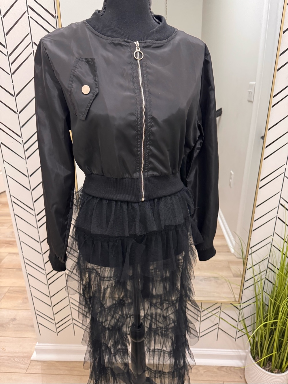 Black Tulle Bomber Jacket